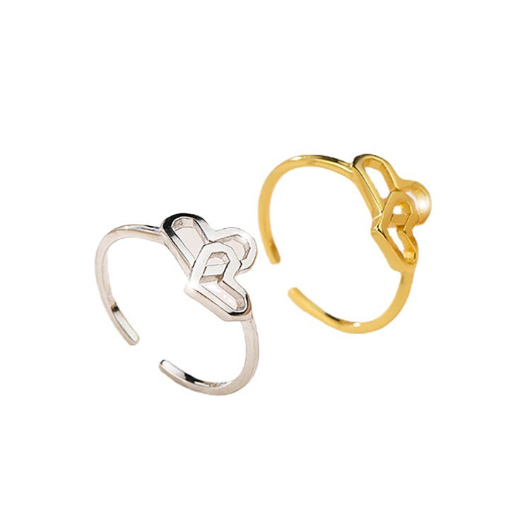 Bague ouverte double cœur pour femme en argent