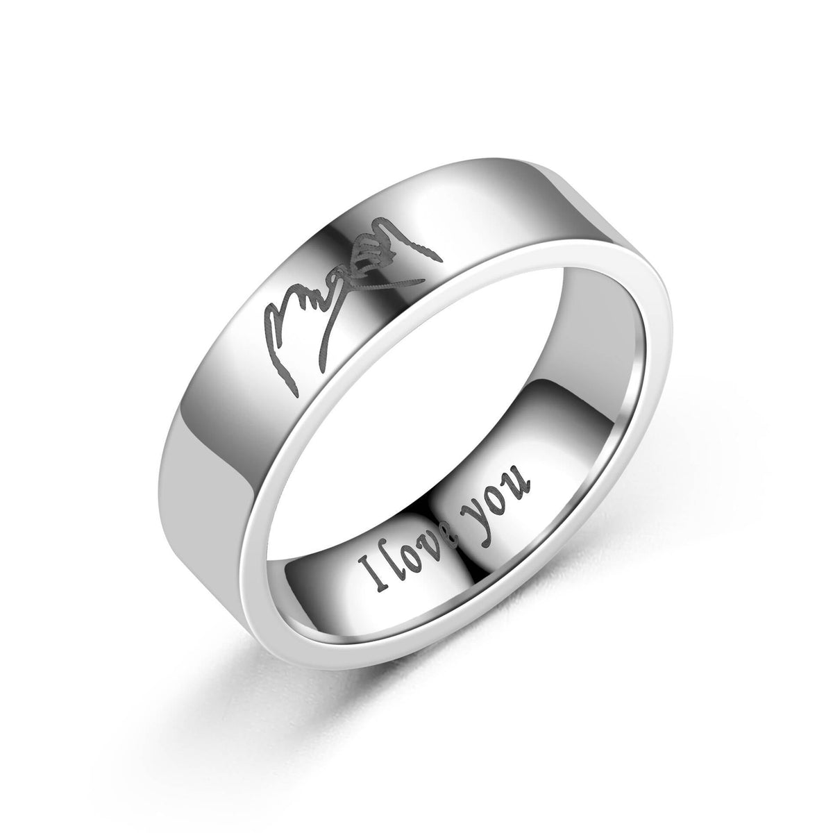 Bague pour homme avec symbole d'amour gravé et finition brillante