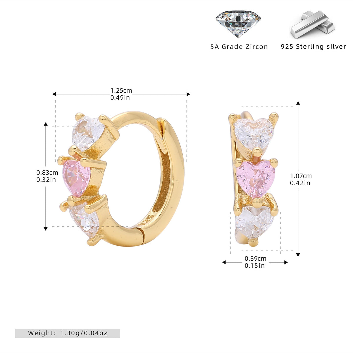 Damen Ohrringe mit funkelnden Herz-Zirkonen aus 925 Sterling Silber