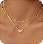 Collier double rang pour femme avec pendentif scintillant