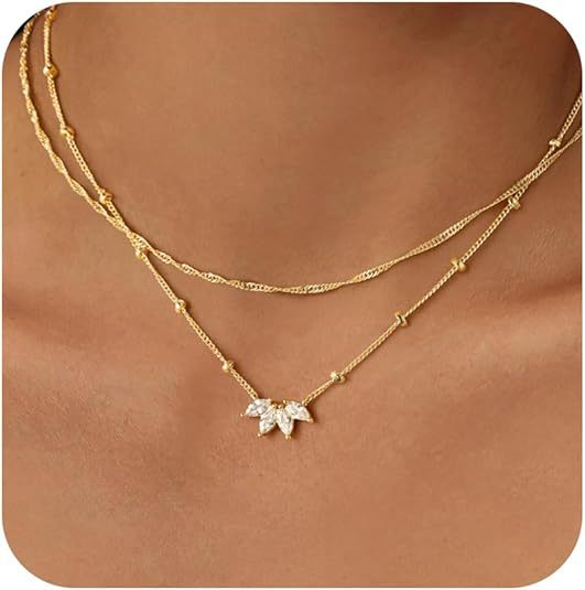 Collier double rang pour femme avec pendentif scintillant