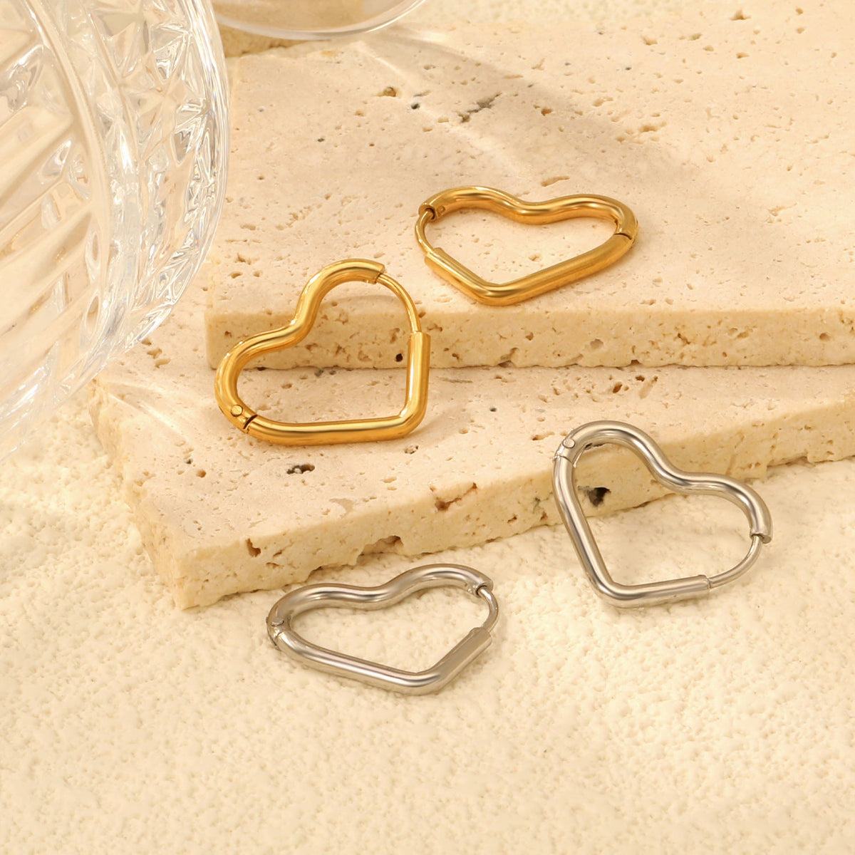 Boucles d'oreilles pendantes cœur en acier inoxydable pour femme