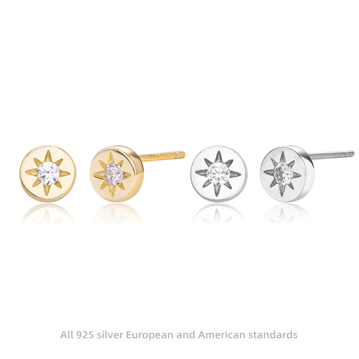 Boucles d'oreilles pour femme motif soleil en argent sterling 925