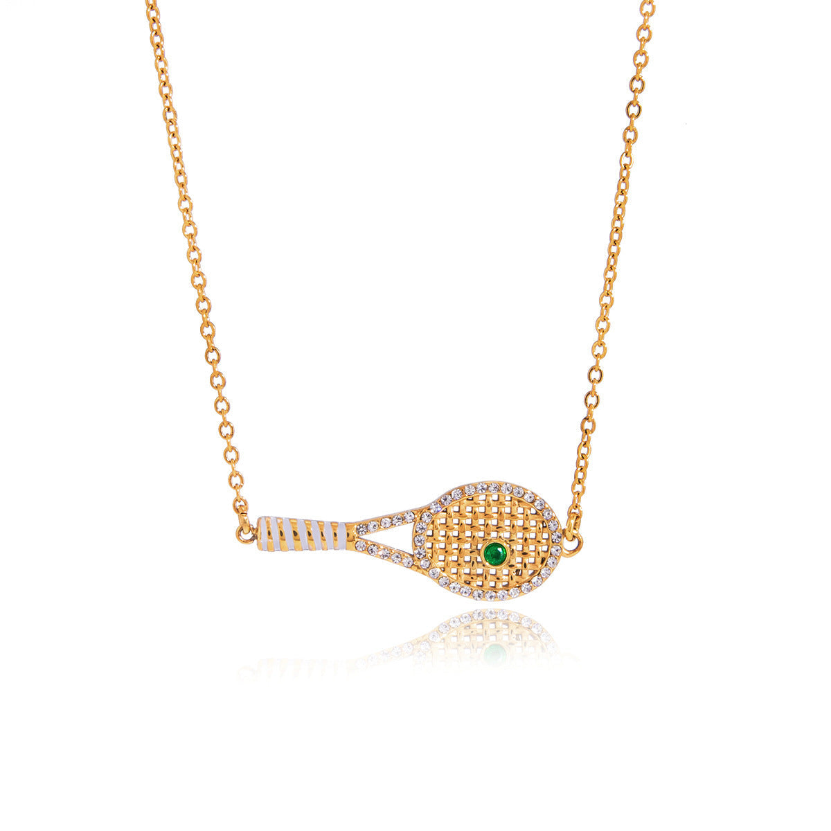 Collier pour femme avec pendentif raquette de tennis en acier inoxydable