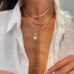 Collier multi-rangs pour femme avec pendentif croix et perles