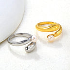 Bague ouverte pour femme motif coquillage et perle