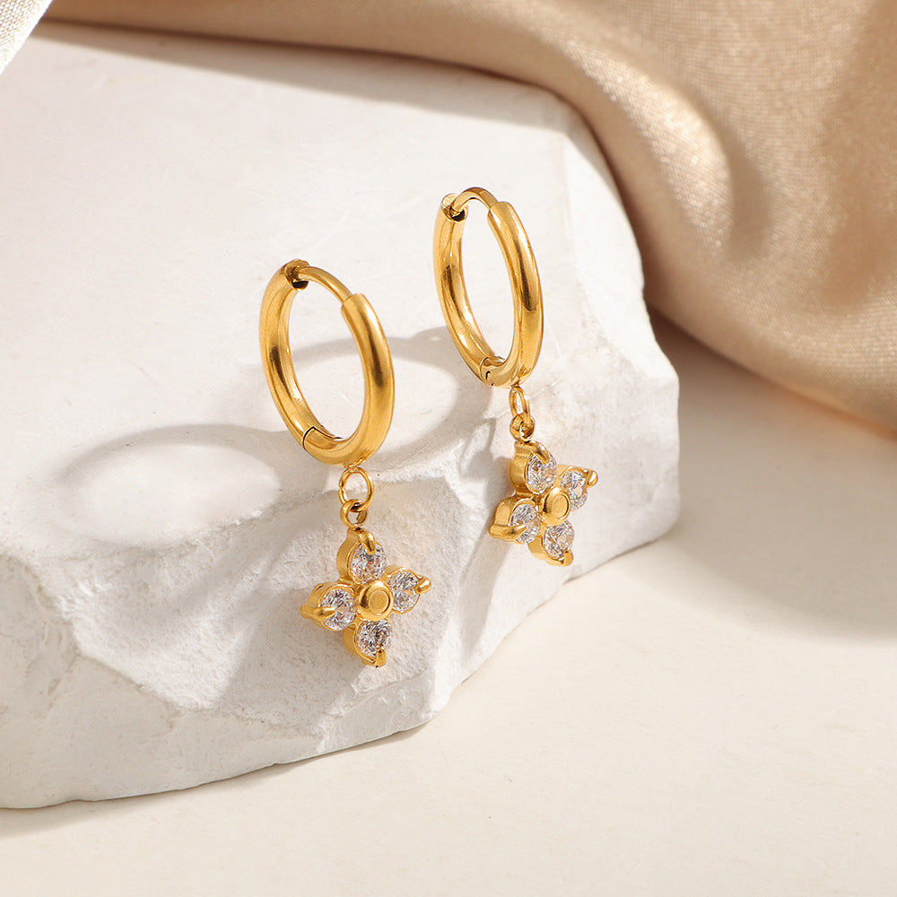 Boucles d'oreilles créoles pendantes fleuries pour femme