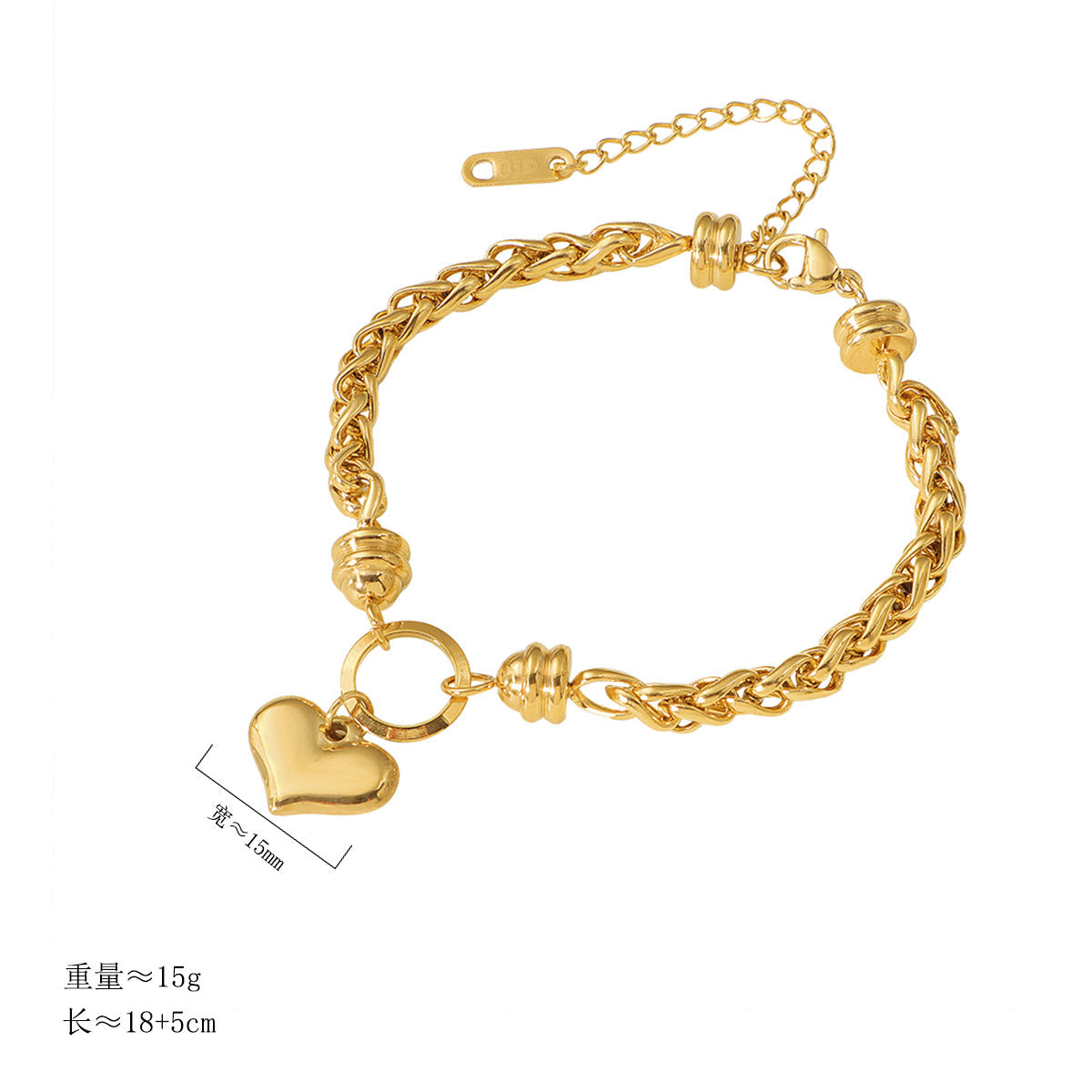 Bracelet pour femme avec pendentif cœur et tresse