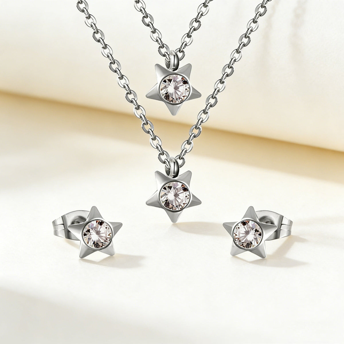 Parure de bijoux pour femme avec pendentifs étoile scintillants