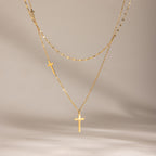 Collier double croix pour femme en acier inoxydable hypoallergénique