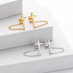 Boucles d'oreilles pour femme motif croix avec chaîne élégante