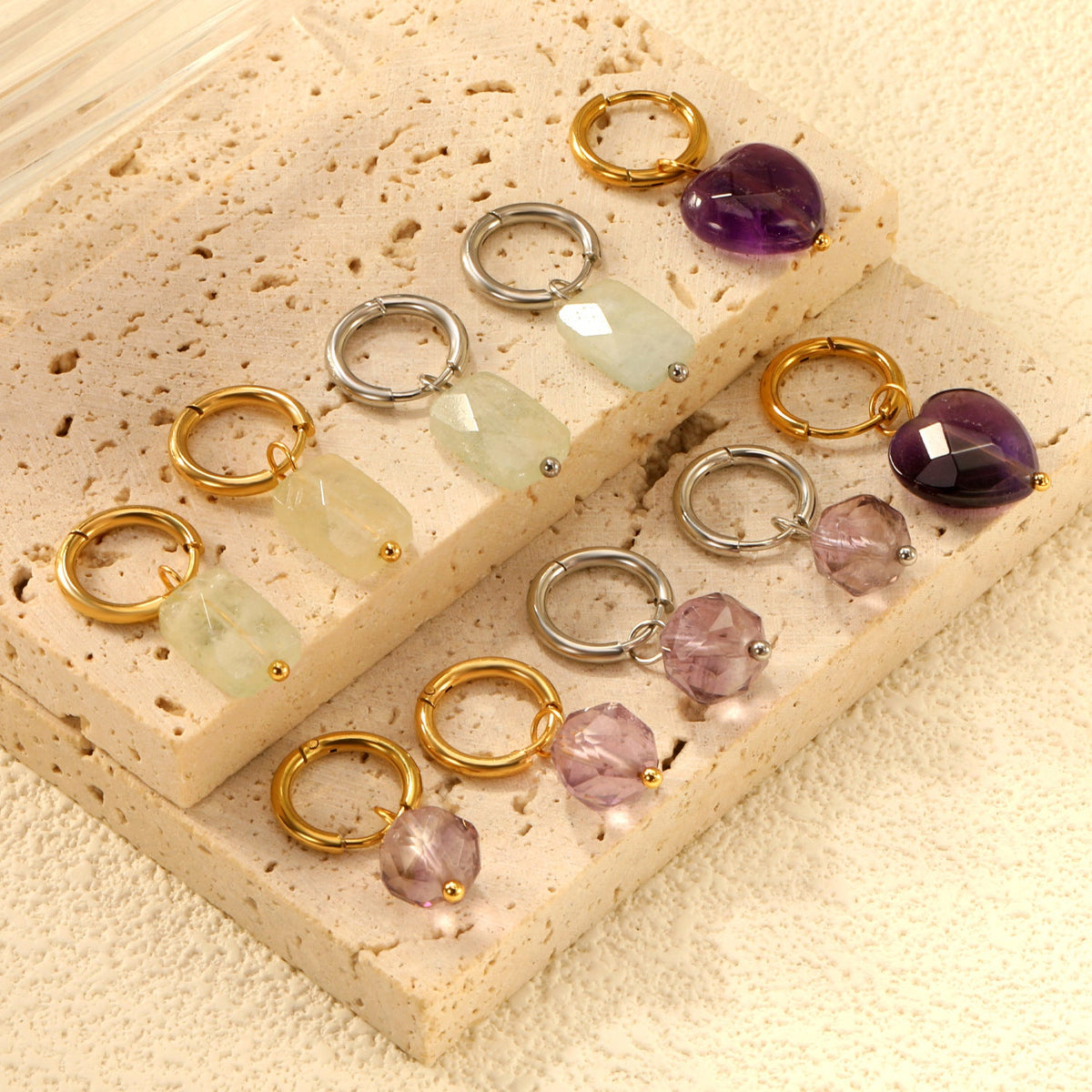 Damen Hängende Ohrstecker mit herzförmigem Amethyst-Anhänger