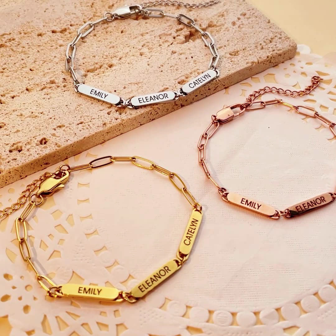 Bracelet trombone personnalisé avec noms de famille