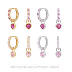 Boucles d'oreilles pendantes cœur en argent sterling 925 et zircone