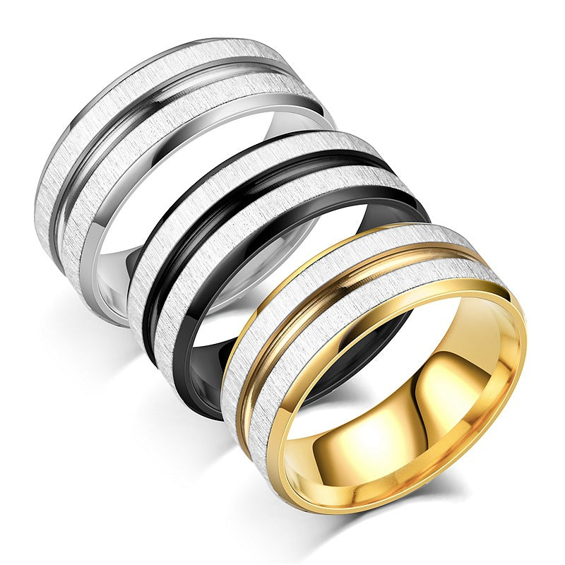 Bague pour homme en acier inoxydable brossé avec accent noir