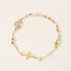 Bracelet religieux filigrane avec croix et médaille miraculeuse