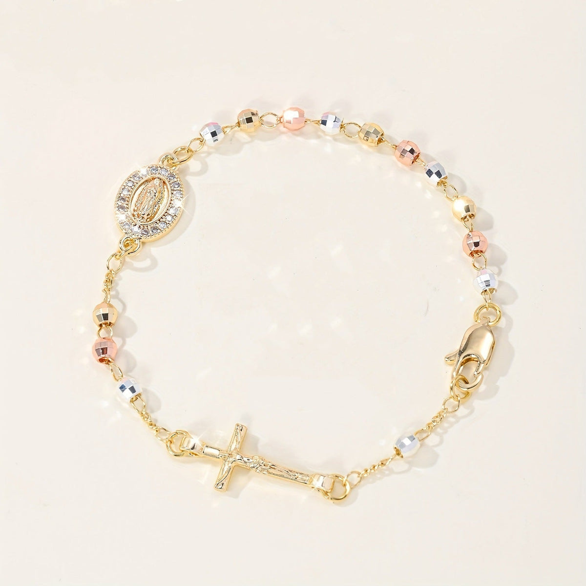 Bracelet religieux filigrane avec croix et médaille miraculeuse