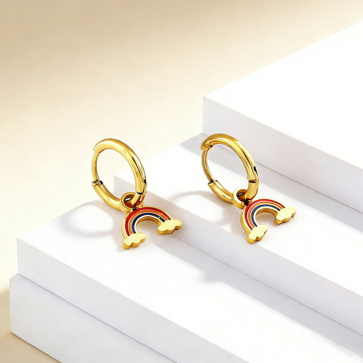 Boucles d'oreilles pendantes pour femme avec pendentifs arc-en-ciel