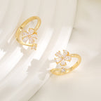 Bague pour femme au design floral élégant avec zircons