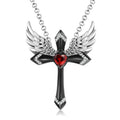 Collier pendentif croix ailes d'ange gothique
