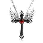 Collier pendentif croix ailes d'ange gothique