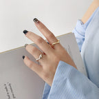 Bague ouverte sculpturale pour femme en acier inoxydable
