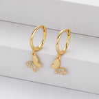 Boucles d'oreilles papillon en argent sterling 925 avec zirconiums