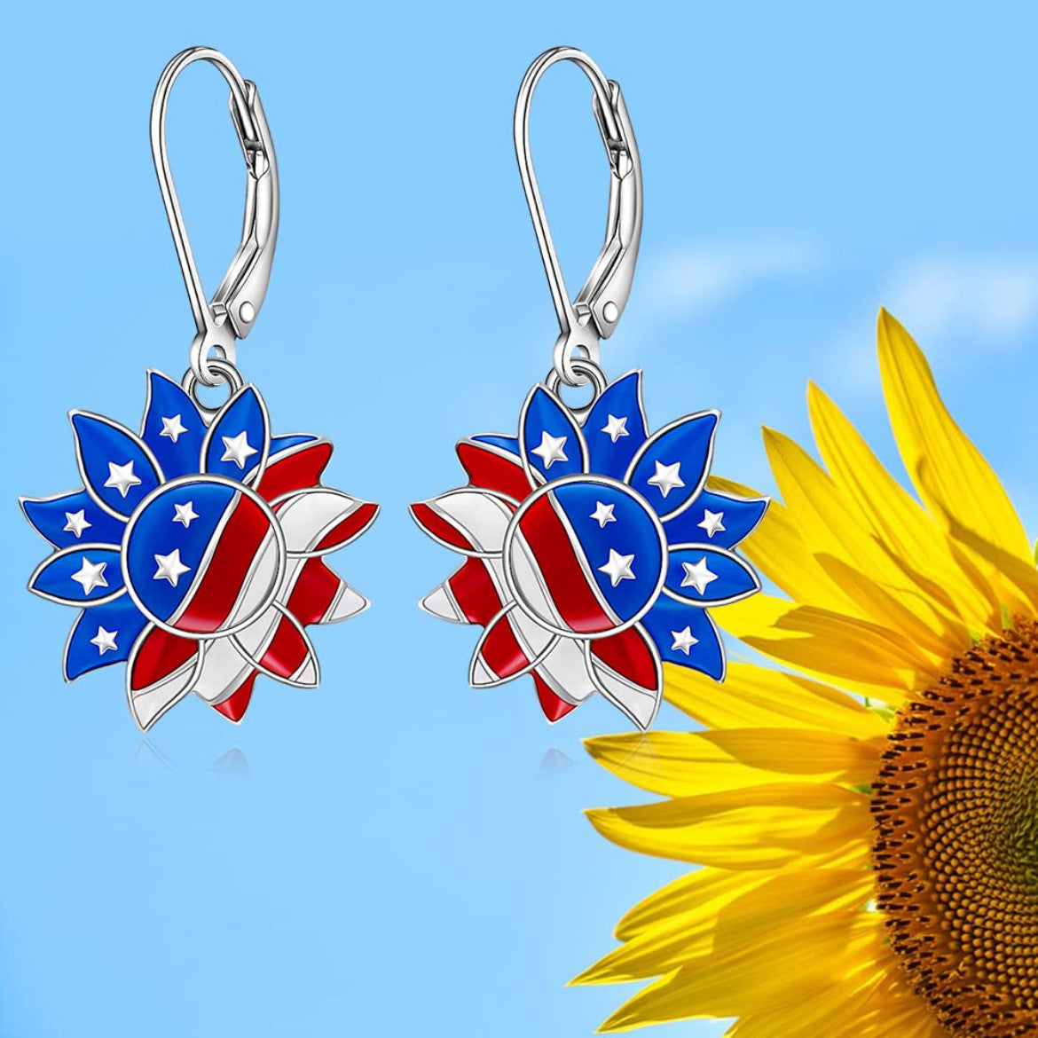 Boucles d'oreilles tournesol émaillées avec motif étoile