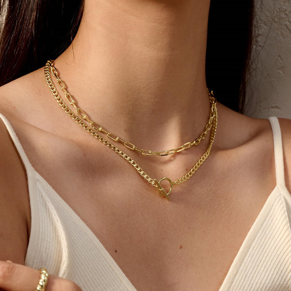 Collier à chaînes superposées argenté élégant