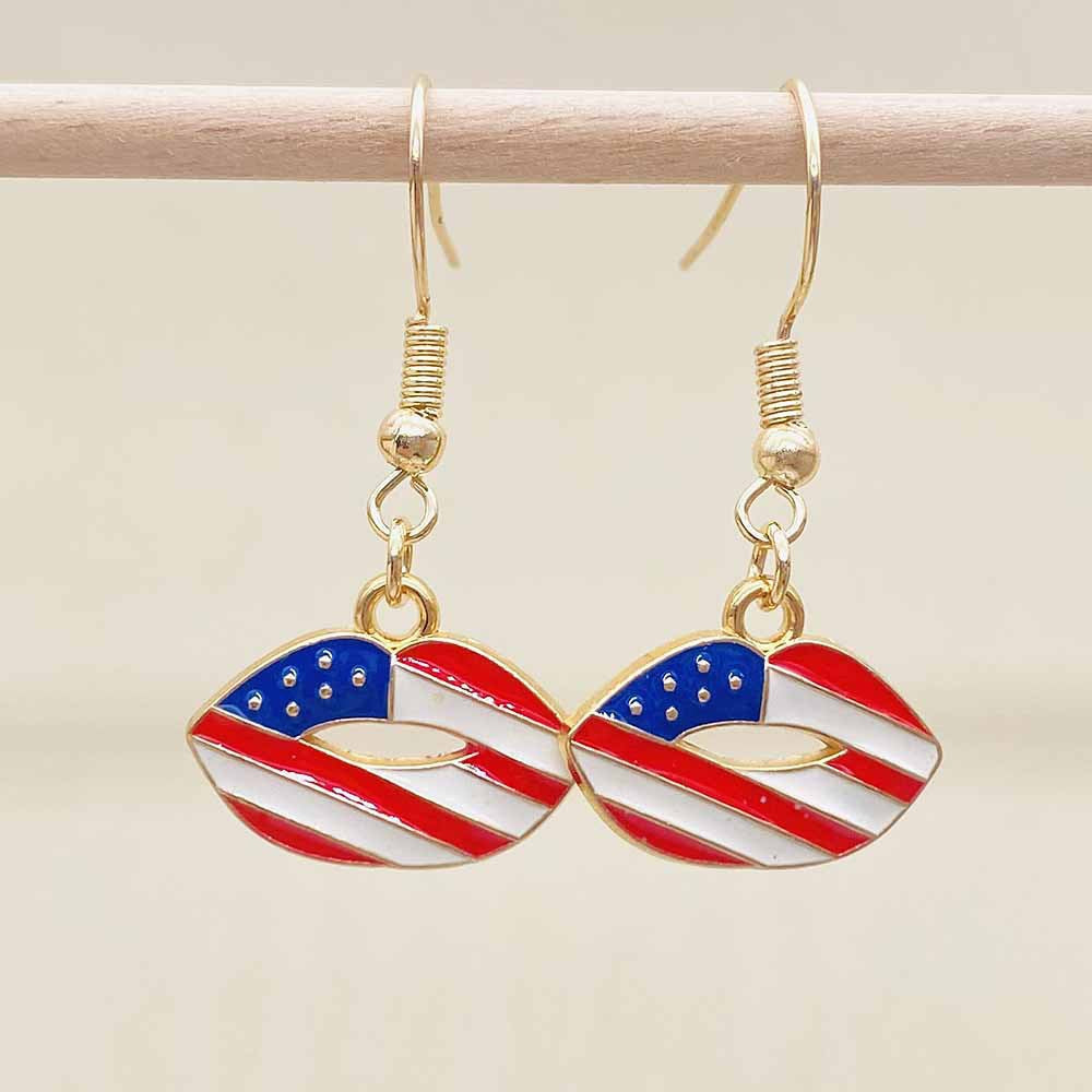 Boucles d'oreilles pendantes patriotiques drapeau en émail pour femme