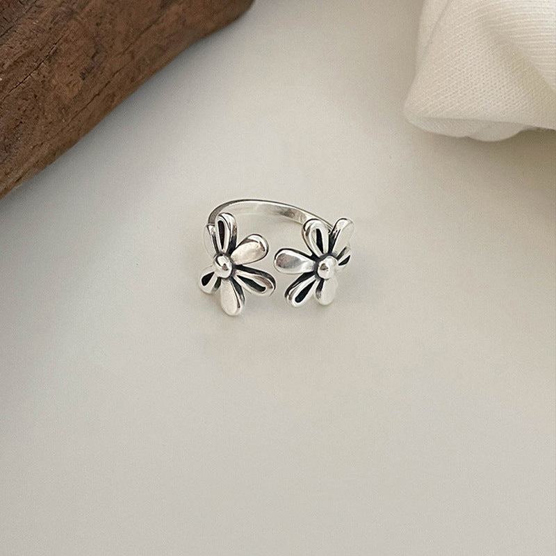 Bague florale pour femme à double anneau