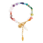 Bracelet pour femme avec pierres colorées et symbole de soleil doré