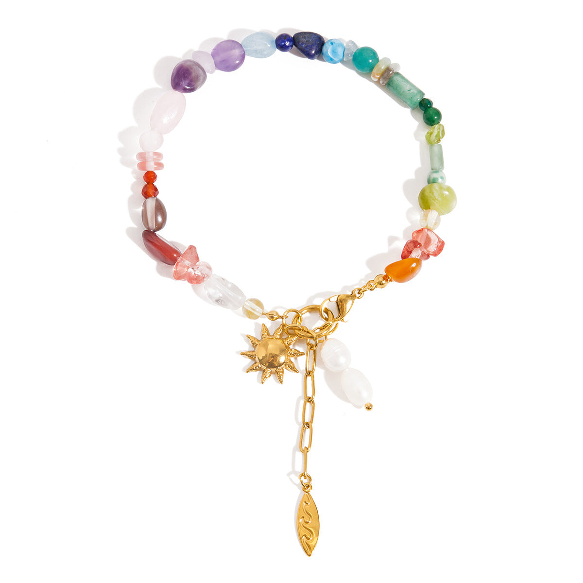 Bracelet pour femme avec pierres colorées et symbole de soleil doré