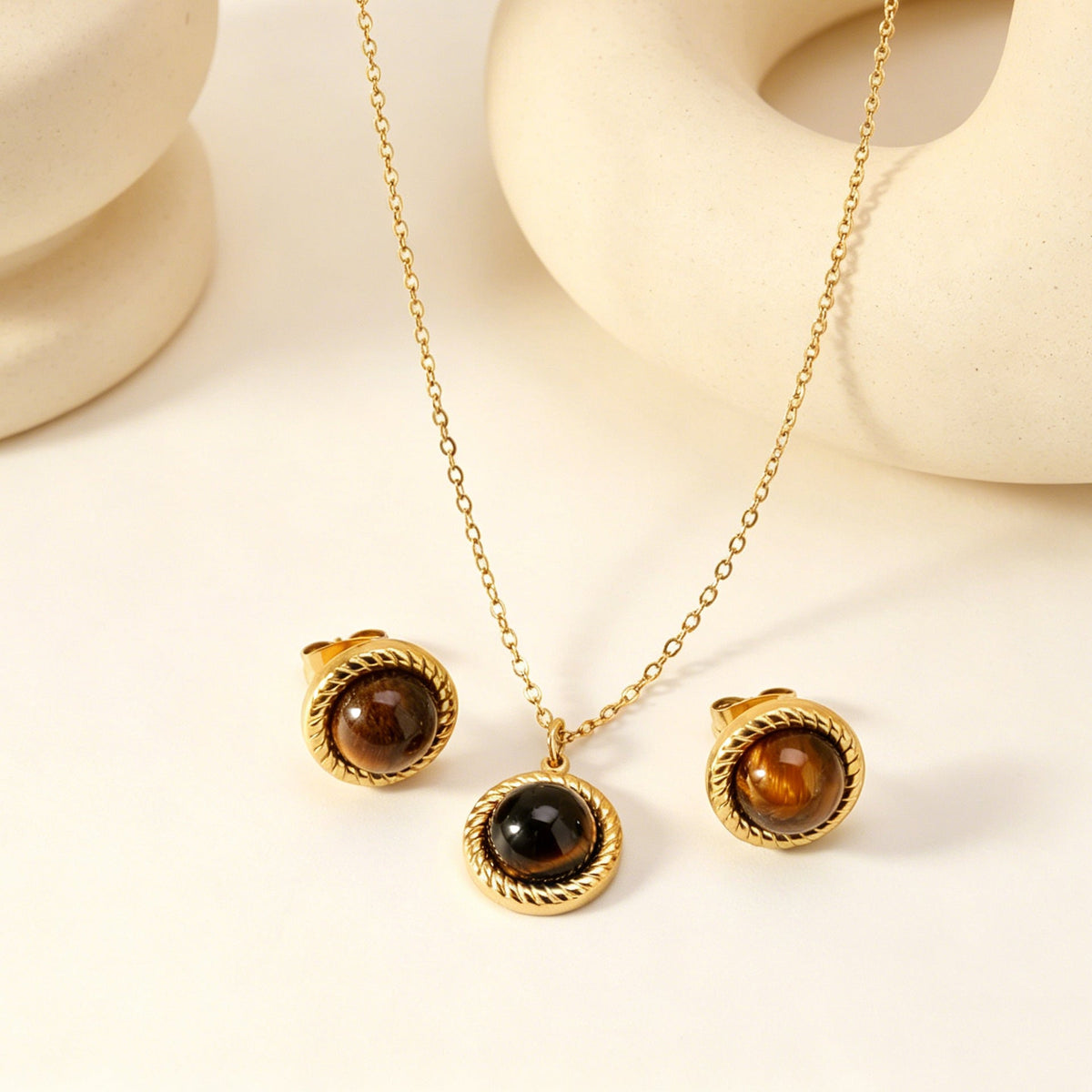 Parure de bijoux avec pendentif œil de tigre