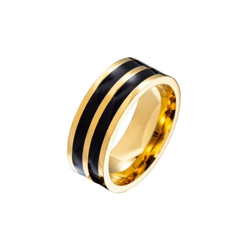 Bague pour homme en acier inoxydable avec accent noir