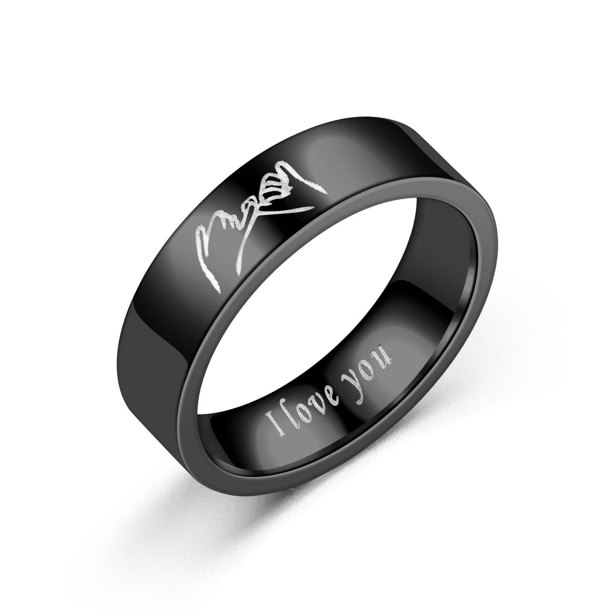 Bague pour homme avec symbole d'amour gravé et finition brillante
