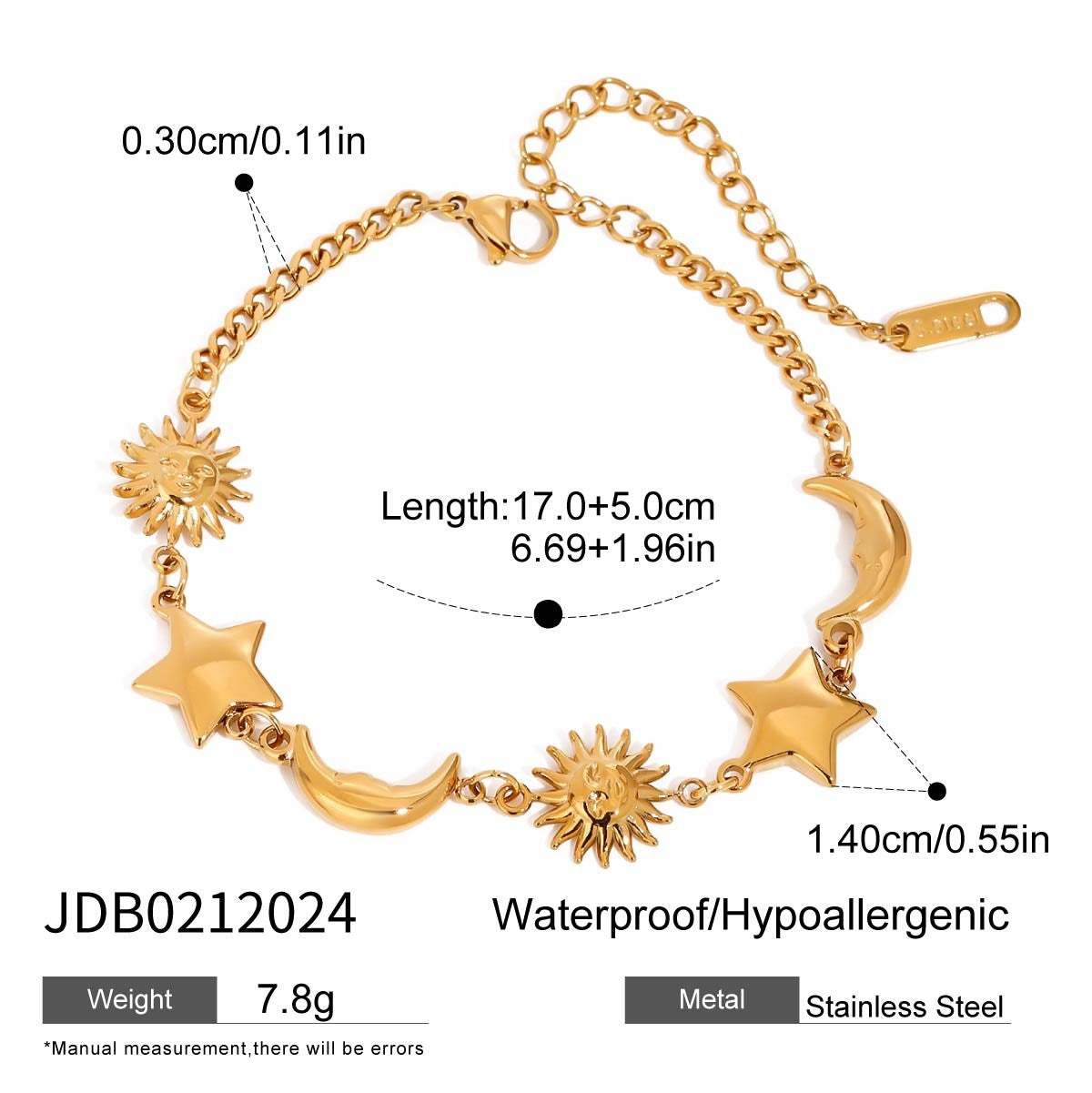 Bracelet pour femme avec pierres colorées et symbole de soleil doré