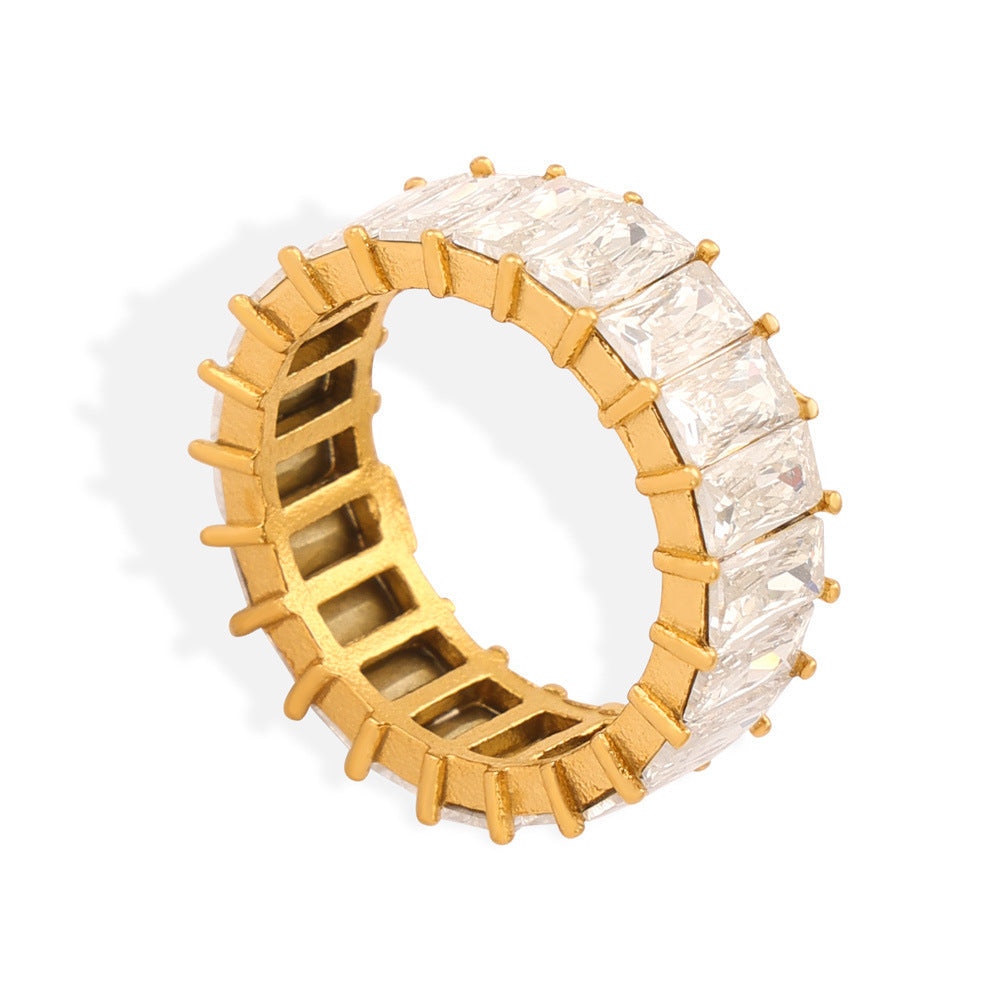 Bague pour femme avec zircones rectangulaires étincelantes