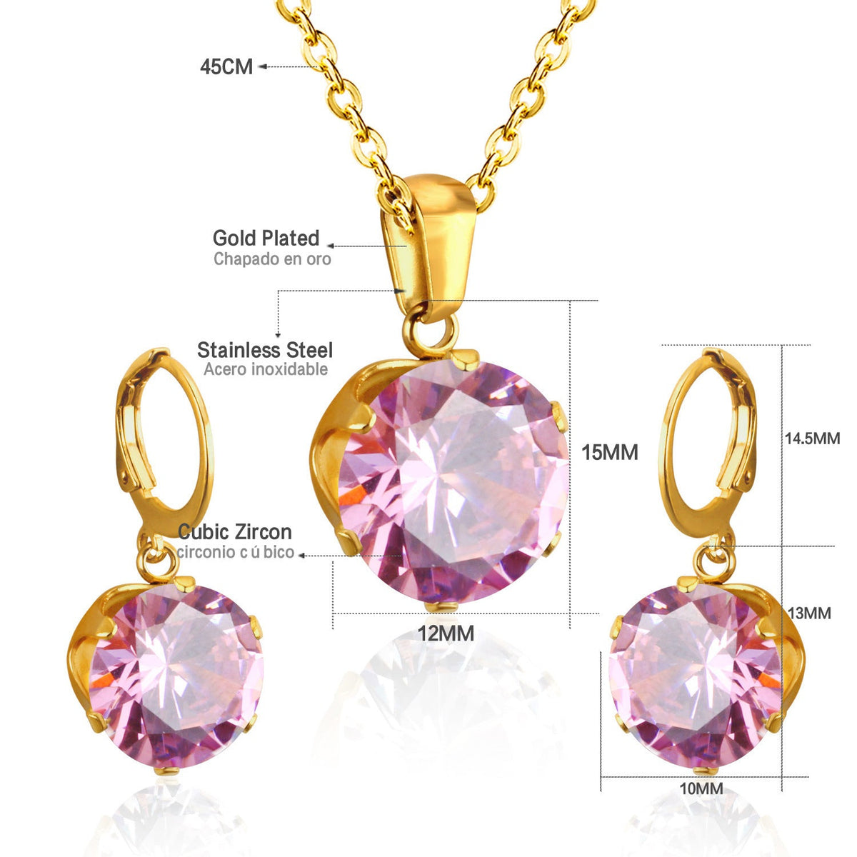 Parure de bijoux pour femme avec pendentif zircone et boucles d'oreilles