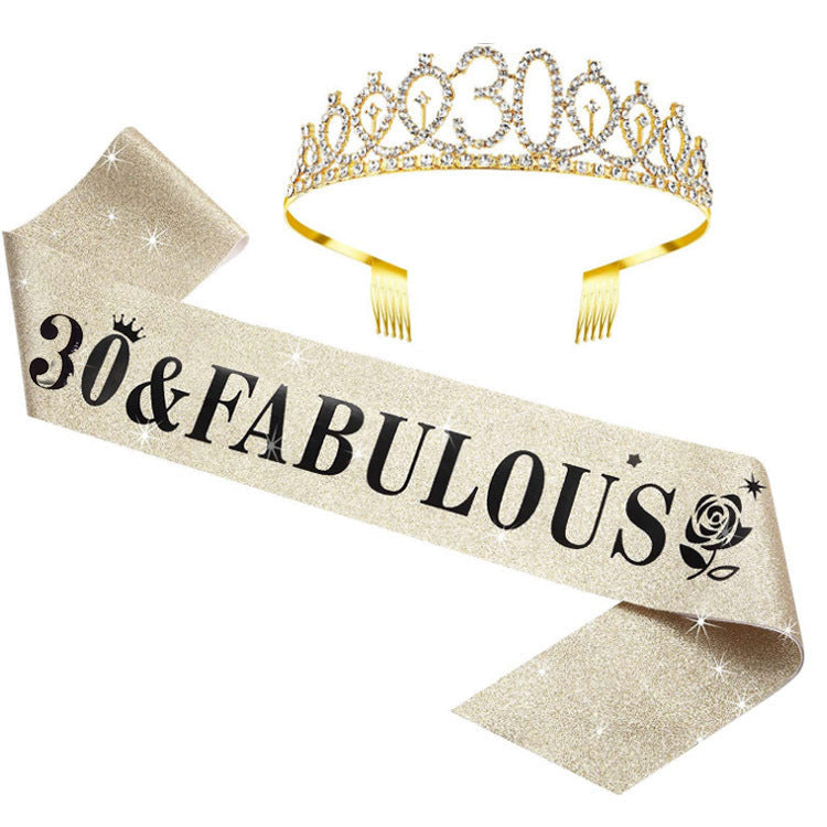 Ensemble diadème et écharpe d'anniversaire scintillant pour femme