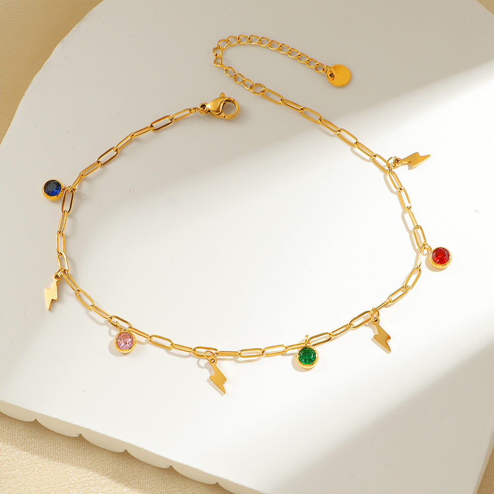 Damen Fußkette mit charmantem Blitz-Design und bunten Kristallen