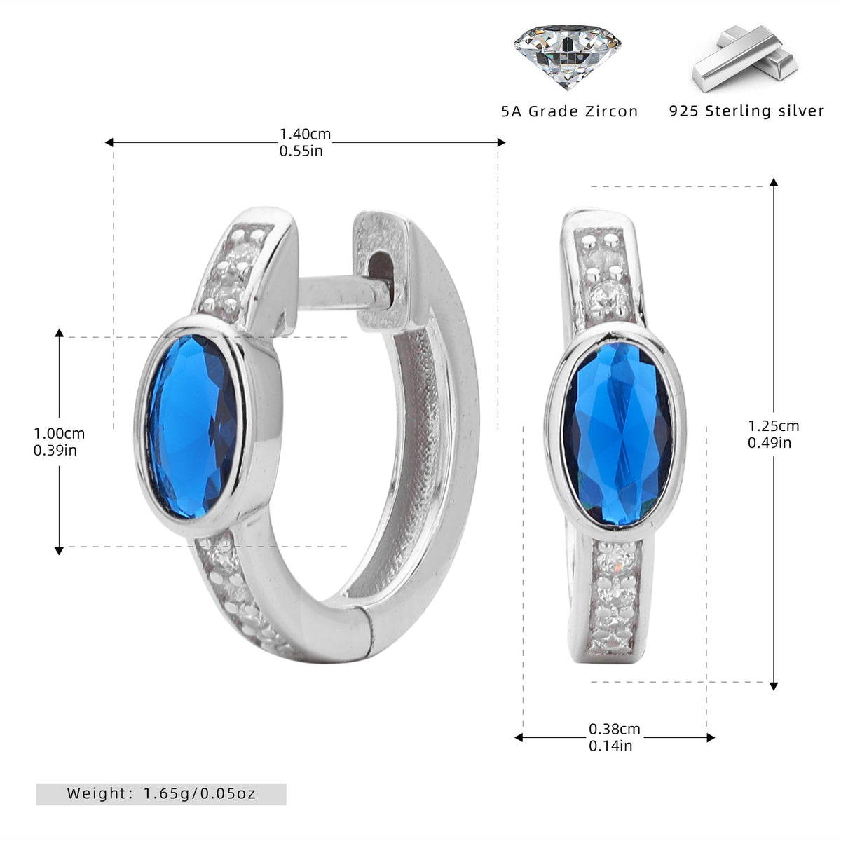 Boucles d'oreilles pendantes avec zircon ovale et monture en argent 925 doré