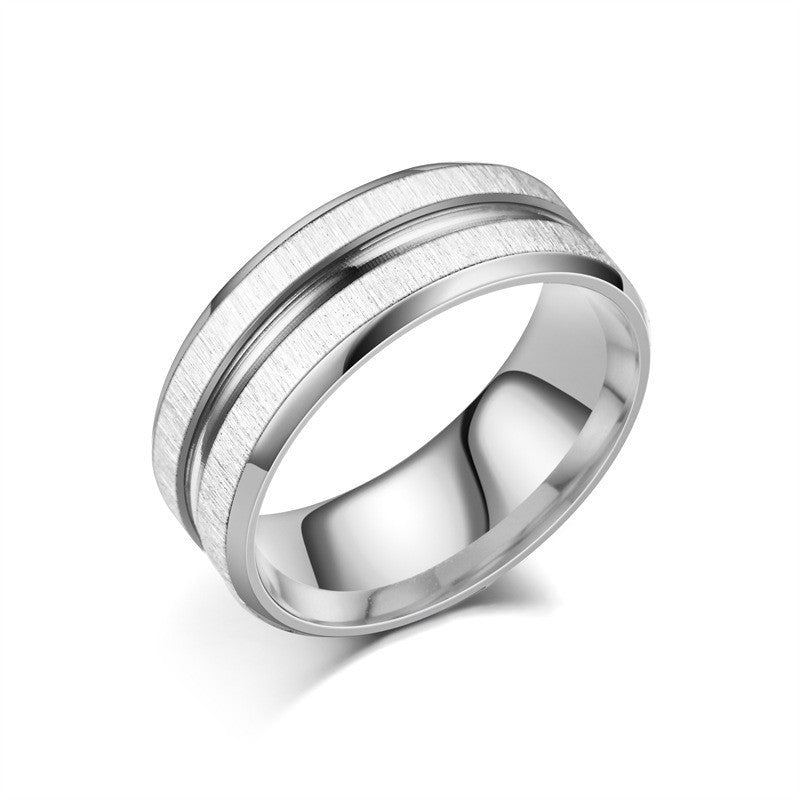 Bague pour homme en acier inoxydable brossé avec accent noir