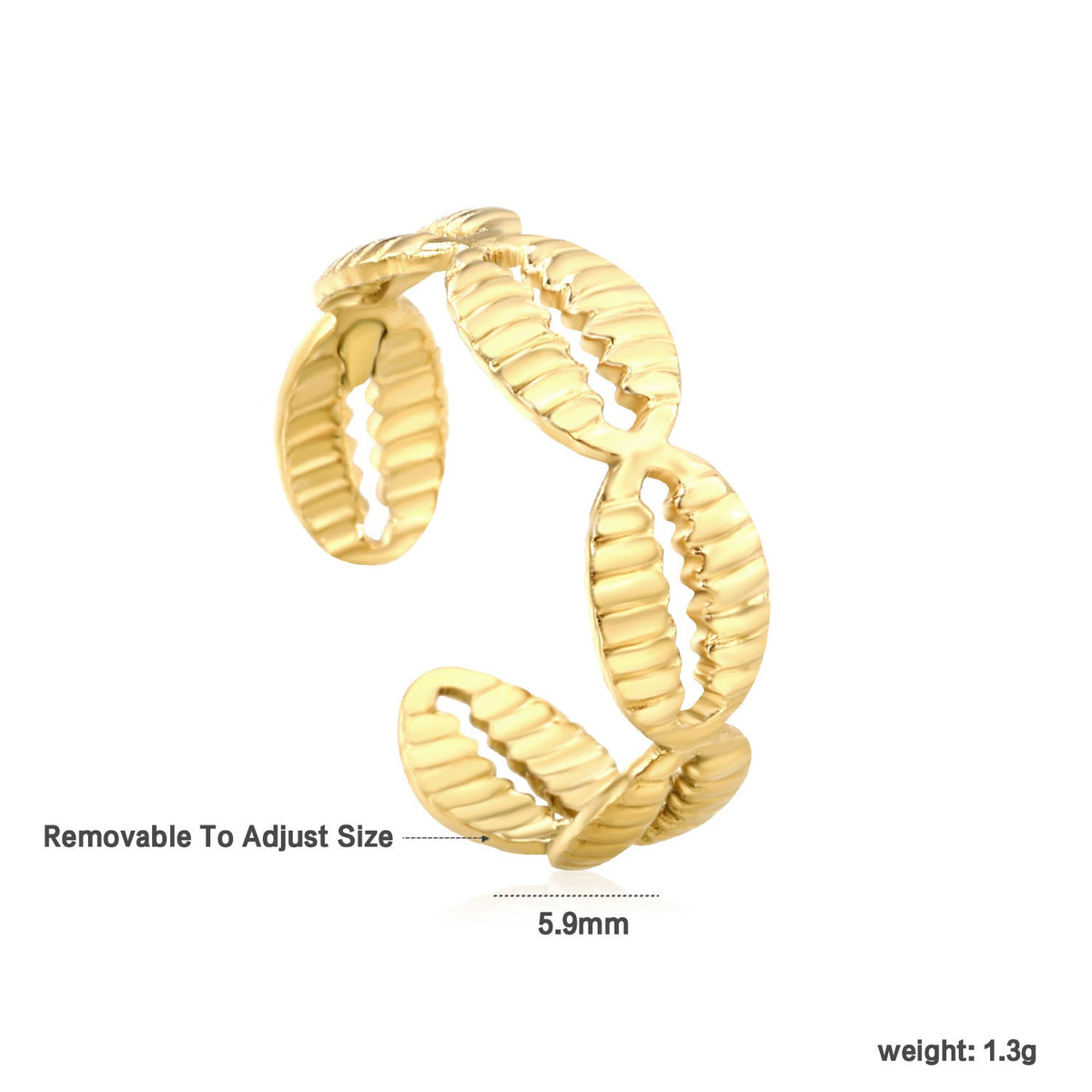 Bague réglable pour femme avec motif de feuilles