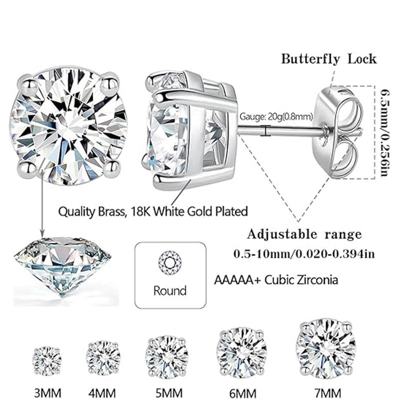 Boucles d'oreilles puces en acier inoxydable et zircone