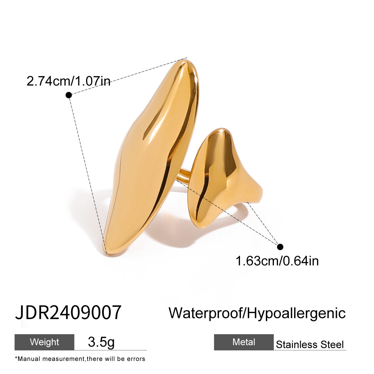 Bague élégante pour femme en acier inoxydable hypoallergénique et résistant à l'eau