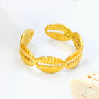 Bague réglable pour femme avec motif de feuilles