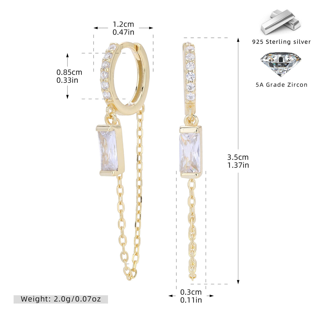 Boucles d'oreilles pendantes pour femme avec zircons bleus et chaînes