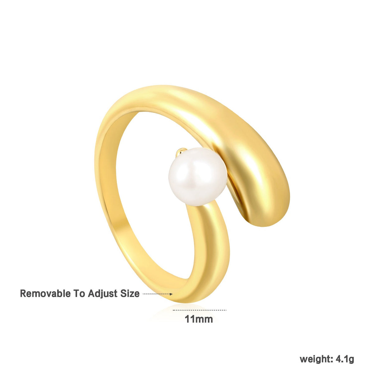 Bague ouverte pour femme motif coquillage et perle