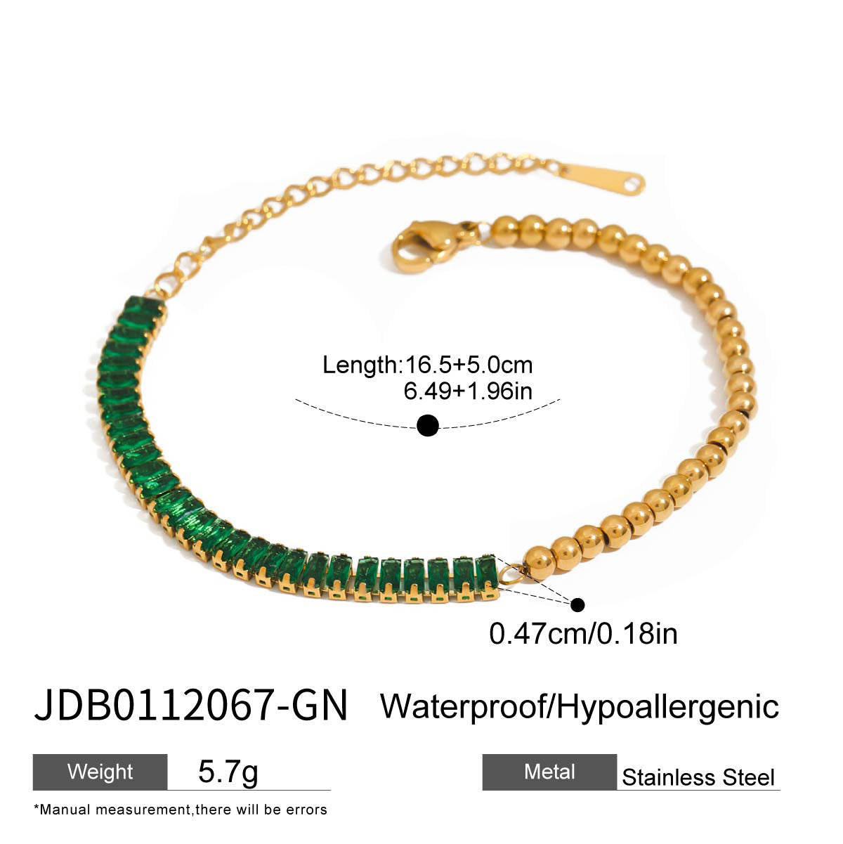 Bracelet pour femme avec zirconiums et cristaux verts